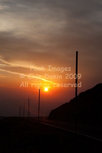 Sunset over the ski-road to Prado Llano, Sierra Nevada
